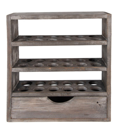 Étagère murale à oeufs en bois gris avec tiroir 35x11x38cm