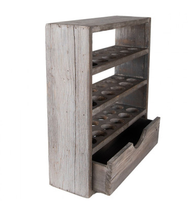 Étagère murale à oeufs en bois gris avec tiroir 35x11x38cm