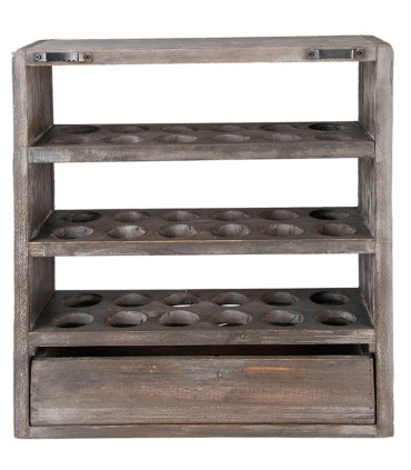 Étagère murale à oeufs en bois gris avec tiroir 35x11x38cm