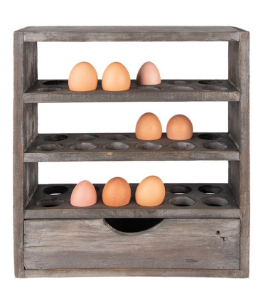 Étagère murale à oeufs en bois gris avec tiroir 35x11x38cm