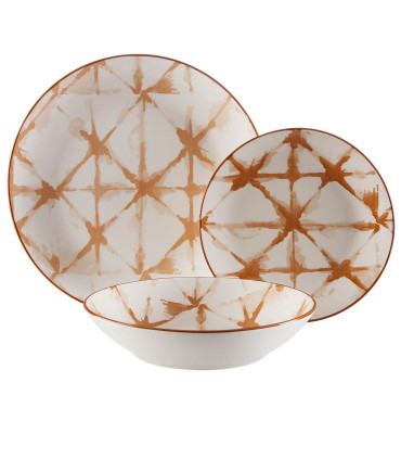 Service de 18 assiettes en porcelaine: plates, creuses et à dessert