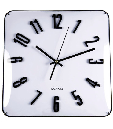 Horloge murale carrée en verre noir et blanc 31x31x5.5cm