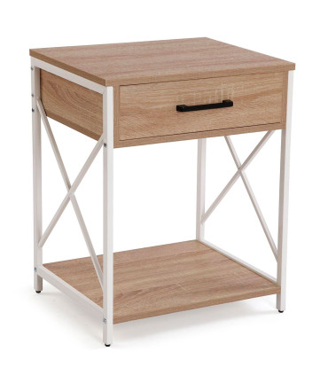 Night Stand MDF Wood and black metal 48x40x60cm