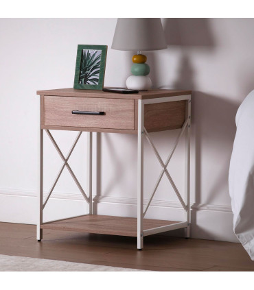 Night Stand MDF Wood and black metal 48x40x60cm