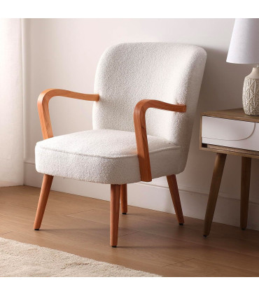 Wood and white Armchair 77x65x73cm