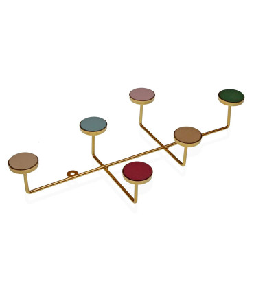 Portemanteau mural en métal doré et 6 accroches colorés 22x41x6.5cm