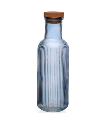 Carafe bouteilles en verre strié bleu 1L 9x9x28cm