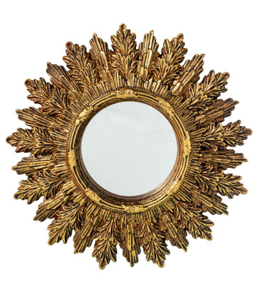 Set de 2 miroirs ronds soleils en résine dorée 22x22x2cm