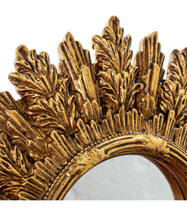 Set de 2 miroirs ronds soleils en résine dorée 22x22x2cm