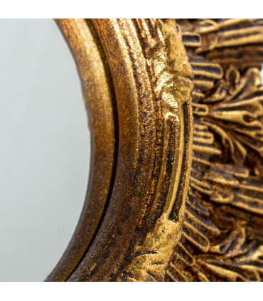 Set de 2 miroirs ronds soleils en résine dorée 22x22x2cm
