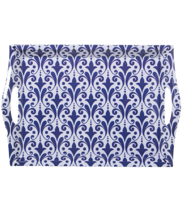 Plateau de service bleu et blanc arabesques 44x31x5cm