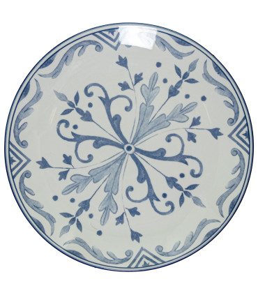 Service de 18 assiettes en porcelaine florale bleue: plates, creuses et à dessert