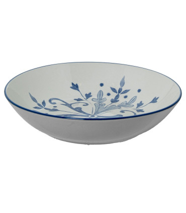 Service de 18 assiettes en porcelaine florale bleue: plates, creuses et à dessert
