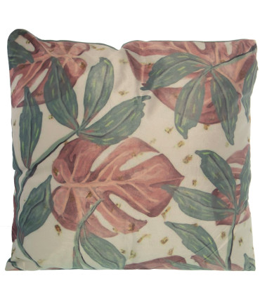 Coussin carré velours motifs feuilles 45x45cm