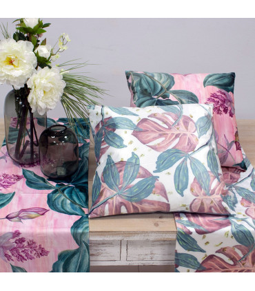 Cushion Polyester blue and gold gingko  - 45x45cm
