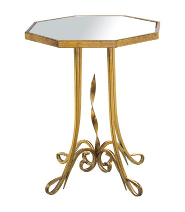 Round Side Table Golden Metal and Mirror
