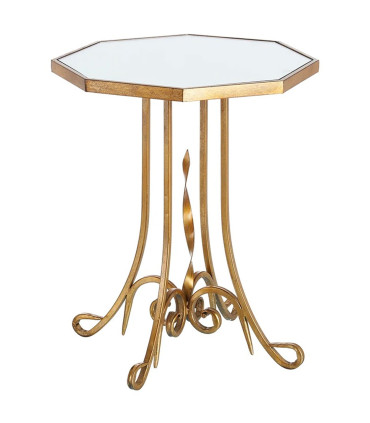 Round Side Table Golden Metal and Mirror