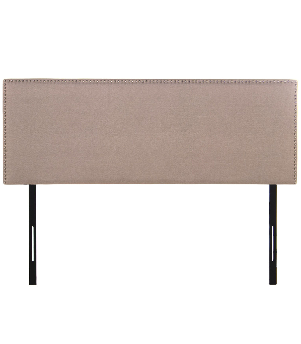 Tête De Lit ALVISE - Tissu Effet Lin Beige, Finition Cloutée | 170 Cm De Large | Structure MDF, Pose Au Sol