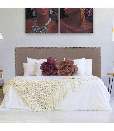 Tête de lit tissu beige cloutée 160x7x127cm