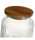 Bocal cuisine en verre strié avec bouchon bois 600ml