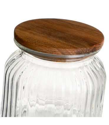 Bocal cuisine en verre strié avec bouchon bois 600ml