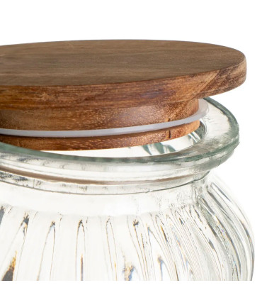 Bocal cuisine en verre strié avec bouchon bois 600ml