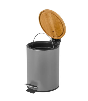 Bathroom Bin White Metal and bamboo 3L