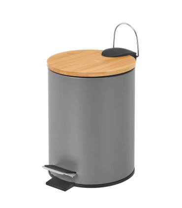 Bathroom Bin White Metal and bamboo 3L