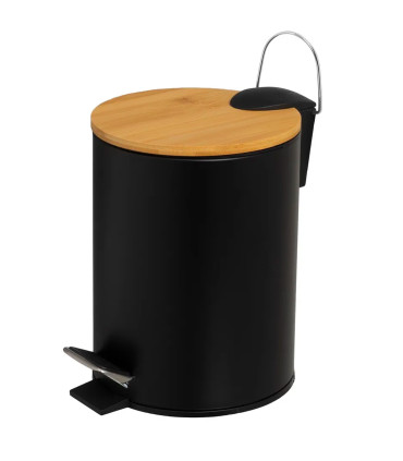 Bathroom Bin black Metal and bamboo 3L
