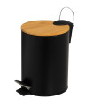 Bathroom Bin black Metal and bamboo 5L