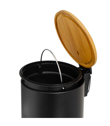 Bathroom Bin black Metal and bamboo 3L
