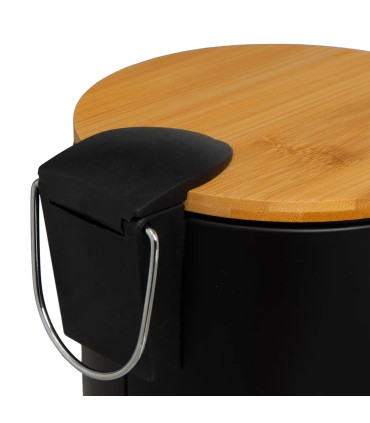Bathroom Bin black Metal and bamboo 3L