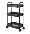 Kitchen Side Table on Wheels black metal 30x45x78cm