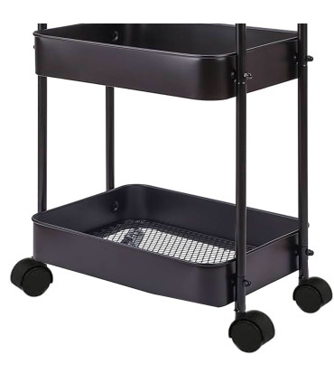 Kitchen Side Table on Wheels black metal 30x45x78cm