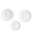 Service de 18 assiettes en verre opale blanc avec relief: plates, creuses et à dessert