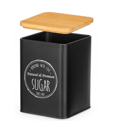 Set de 3 boîtes en métal noir café, sucre, thé 10x10x13.5cm