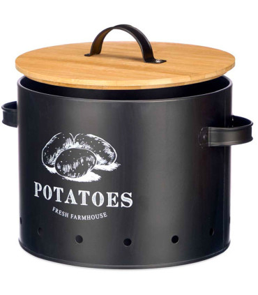 Boîte à pommes de terre en métal noir et bambou
