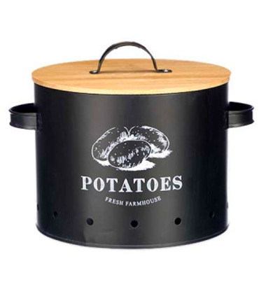Boîte à pommes de terre en métal noir et bambou
