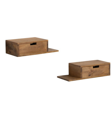 Set de 2 tables de chevet murales en bois de manguier 55x25x15cm