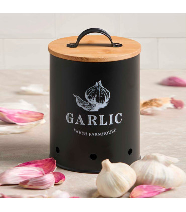 Garlic pot metal black 11x11x18cm