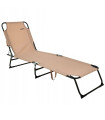 Bain de soleil pliable métal noir et toile beige 185x55x24cm