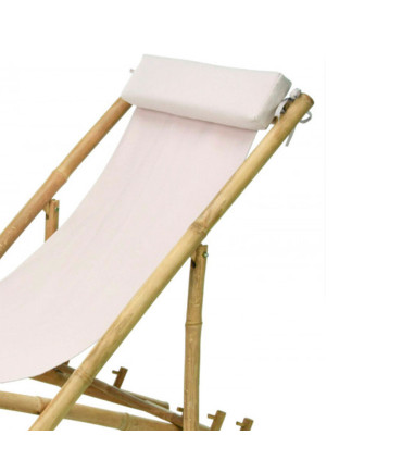 Chaise longue pliante chilienne bambou et tissu blanc 112x60x80cm