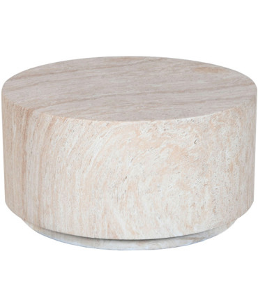 Table basse ronde en fibre de verre effet marbre beige 70x70x36cm