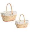 Set de 2 paniers en osier et intérieur coton fleuri 45x33x45cm