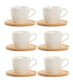 Set de 6 tasses en porcelaine blanche et sous-tasses bambou 220ml