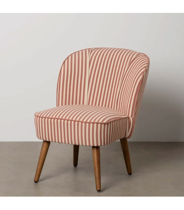 Fauteuil crapaud beige rayures terracotta 54x64x73cm