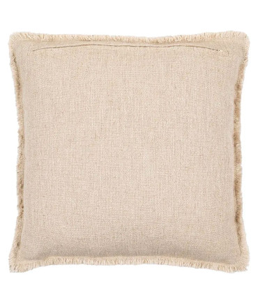 Coussin beige et vert fleuri à franges 45x45cm
