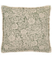 Coussin beige et vert fleuri à franges 45x45cm