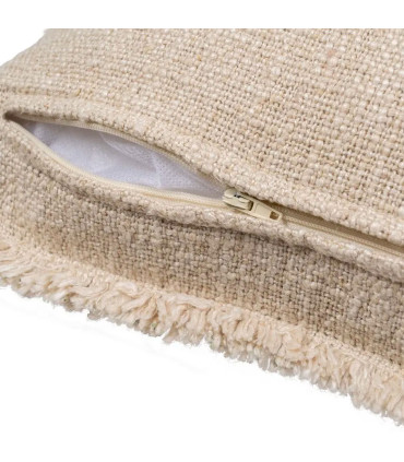 Coussin beige et vert fleuri à franges 45x45cm