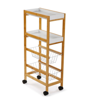 Desserte de cuisine sur roulettes blanche et bambou 40x22x83cm